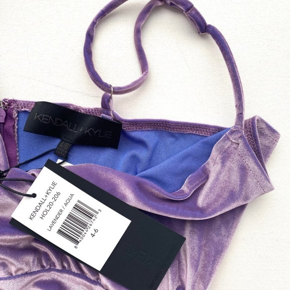 Kendall + Kylie Front Wrap Cascading Mini Dress Lavender Aqua - Picture 3 of 4